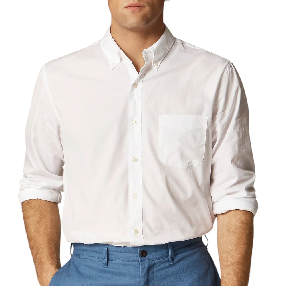 J.Crew Mens‎ XL Secret Wash Shirting White Classic Fit 100s 2-Ply Cotton Shirt